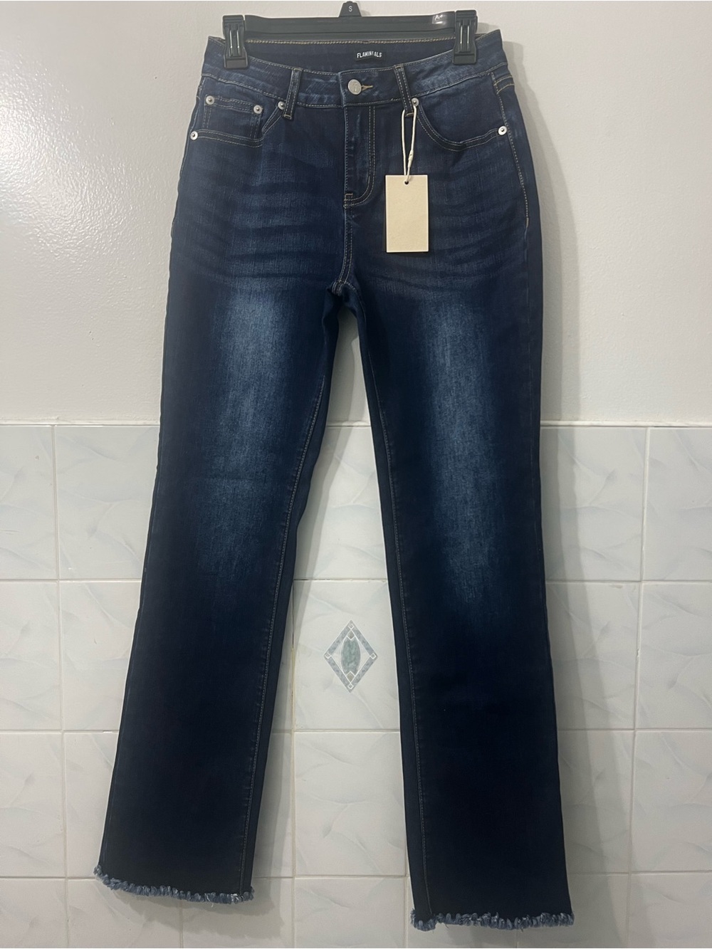 Flamingals Straight Leg Denim Jeans Women S Blue Raw Hem Midrise Grunge Capsule